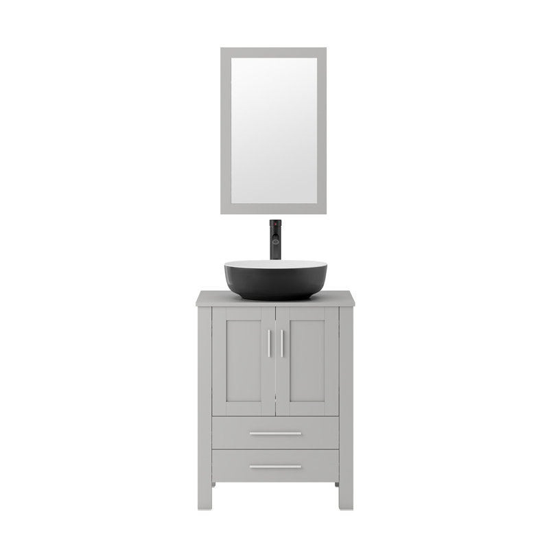 24 In. W X 19 In. D X 32 In. H Bath Vanity In Blue With Solid Surface Top In Blue, Black/White, Gray