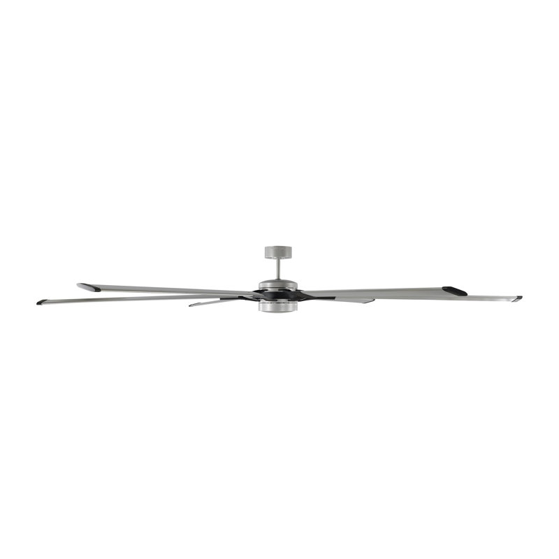 LED Downrod Ceiling Fan, Brushed Steel/Matte Black with Steel Blades, 96 inches