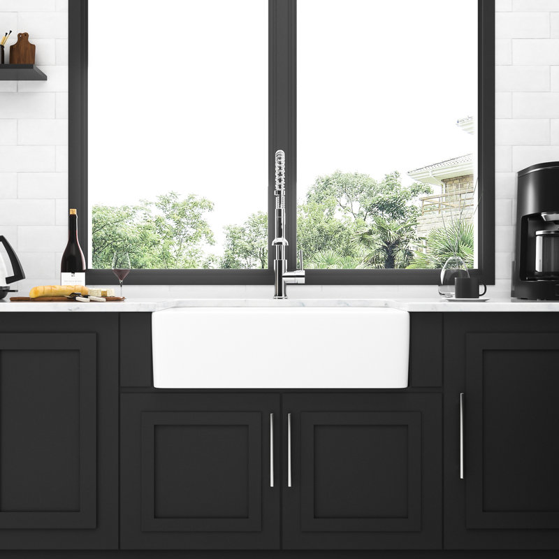 33 White Ceramic Sink - Apron Front Basin For Kitchen, And Heat-, Scratch- Stain-, Easy To Polish Entirely, 33X20x10 Inch With Lower Noise Level Feature 33" Highly Heat Resistance, Scratch Stain