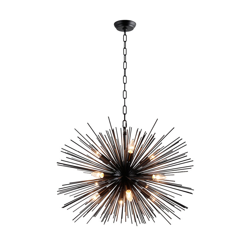 Lustre 12 lumières en version noire assemblée, Noir, H 21 po x l 29,4 po