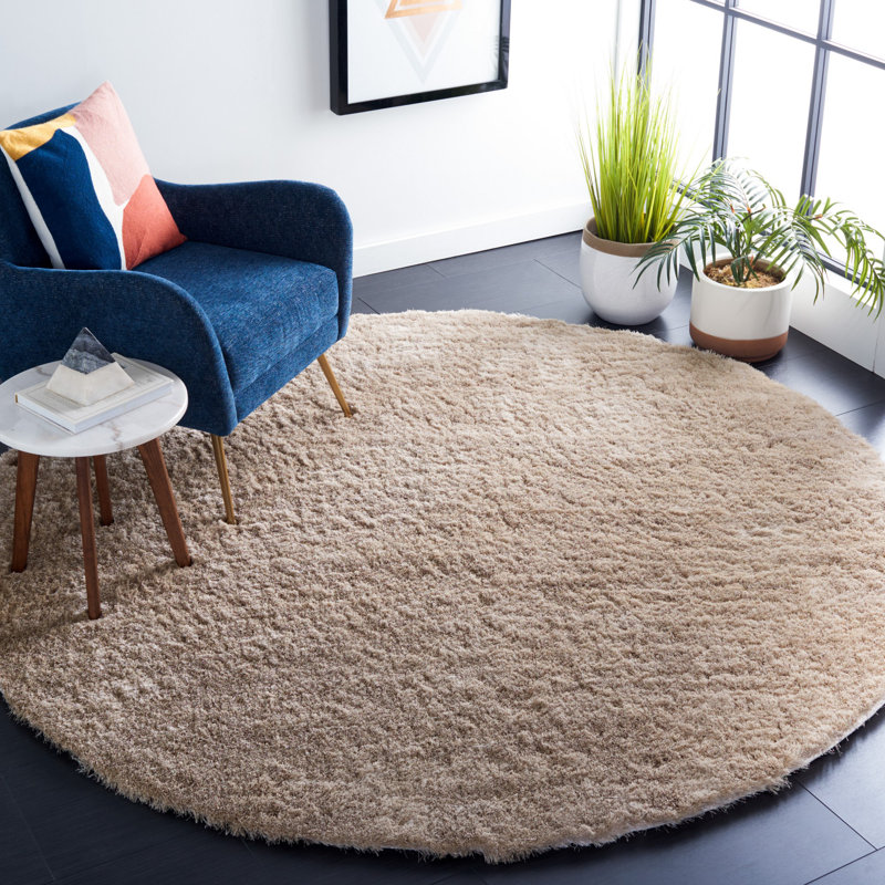 Tapis beige foncé touffeté à la main Jewell, Rond 7 pi