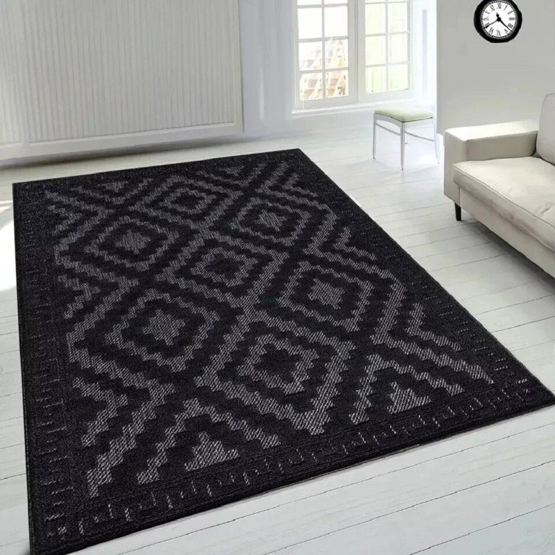 Chevron Machine Tufted Indoor / Outdoor Area Rug, Antrasit, Rectangle 80 x 150 cm