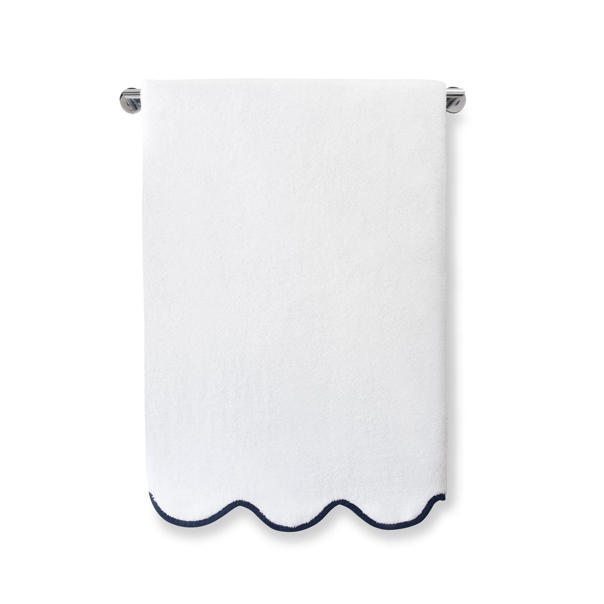 Scalloped Hand Towel, White/Navy