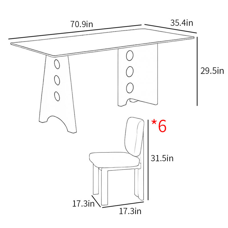 Ensemble de table de salle à manger vintage en pierre frittée, H 29,5 po x L 70,9 po x l 35,4 po