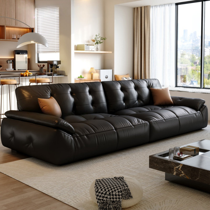 Black Marshmallow Retro Straight Sofa