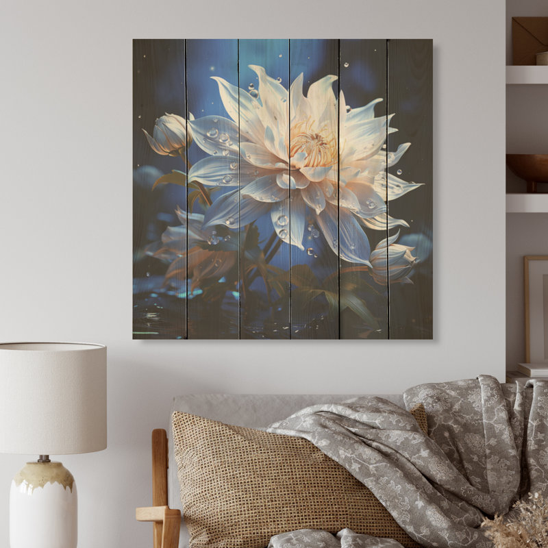 Harmonie de fleurs de cristal bleues - Bleuet sur bois de pin naturel, H 25 po x l 25 po
