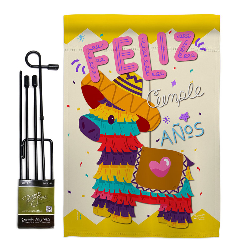 Ensemble de drapeaux en polyester à 2 côtés Feliz Cumpleaños 19 po x 13 po