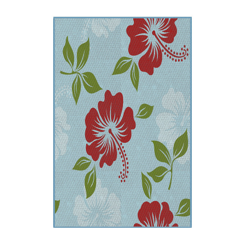 Laine tissée à la machine florale et polyester rouge/vert/bleu Tapis décoratif, Rectangle 7 pi x 10 pi