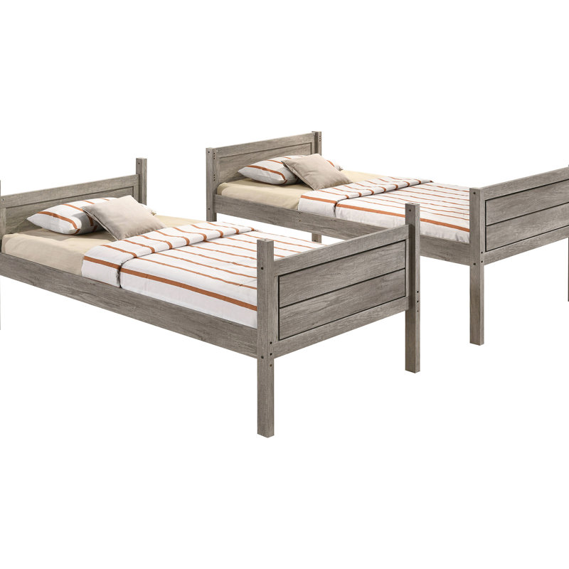 Twin Bunk Bed In Weathered Taupe, Convertible Design, , And Slatted Guardrails, Engineered Wood Bedroom Configuration Over With Taupe Finish, For