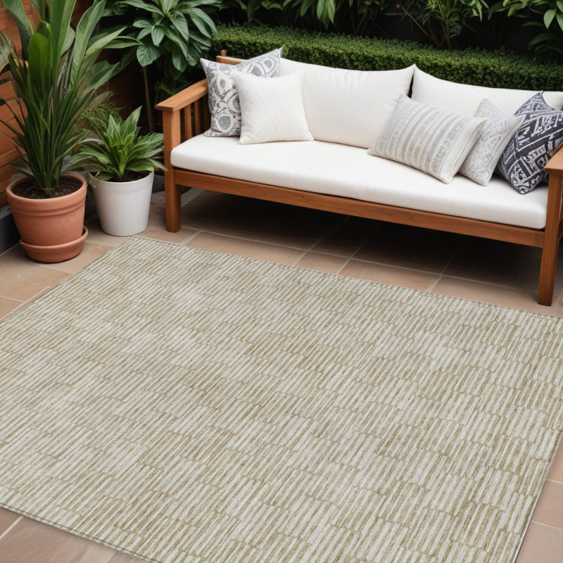 Tapis extérieur lavable à motif géométrique beige et ivoire 10 pi x 14 pi