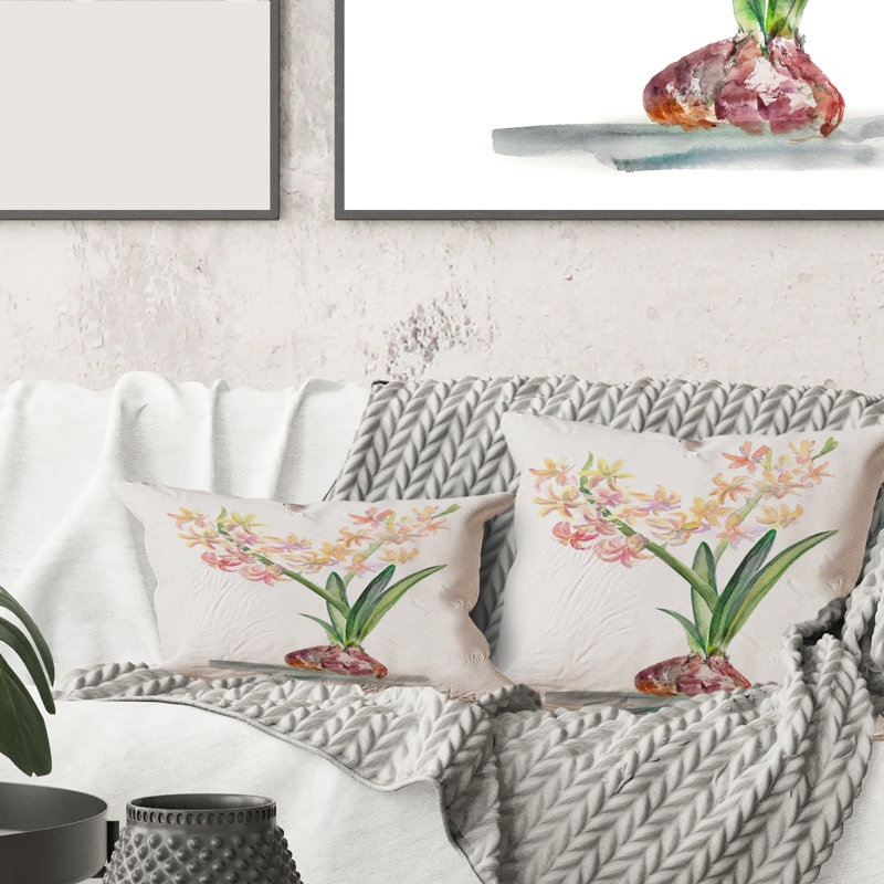 Carré, jacinthe florissante au printemps - Coussin décoratif à imprimé traditionnel, 16" x 16"