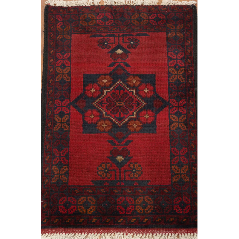 Tapis traditionnel traditionnel rouge et bleu marine à prières 1x2