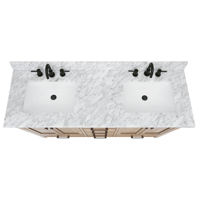 Modero 60" Double Bathroom Vanity with Top, Carrara White, Brushed Oak, Black