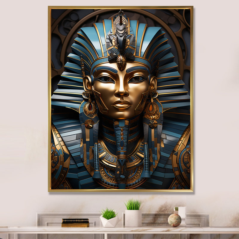 Egypt Ancient Mysteries Pharaon III - Egypt Wall Decor, Gold Floater Framed, 32" H x 16" W x 1" D