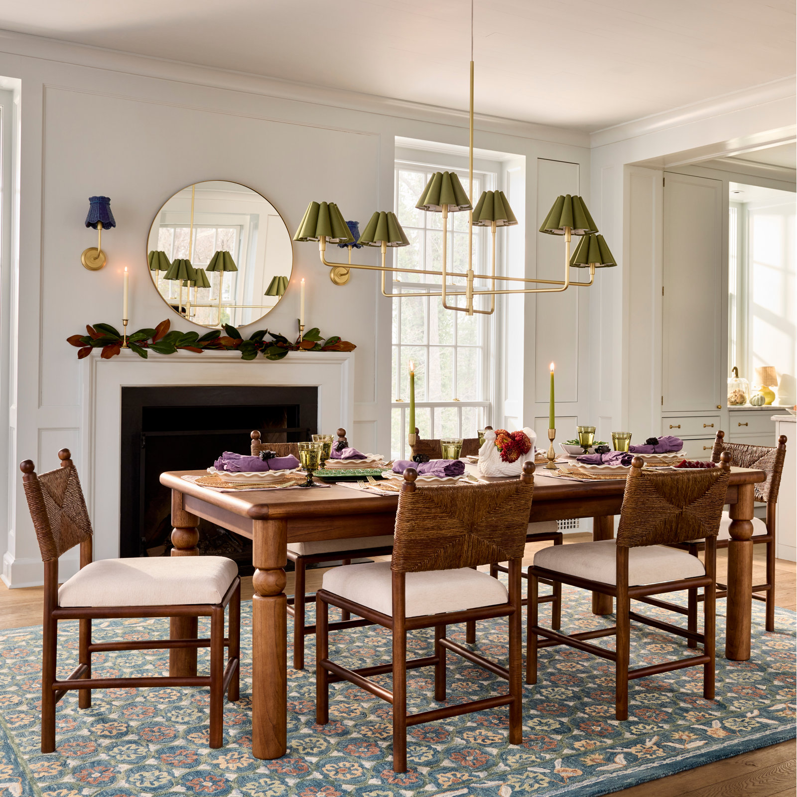 Polly 6-Light Chandelier, Natural Brass, Green
