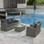 Mobilier de patio 5 gris foncé: PE avec table et plateau en verre trempé
