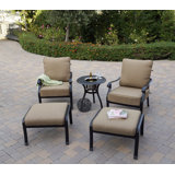 Lashone 5-Piece Cast Aluminum Patio Conversation Set, 24'' Round Ice Bucket End Table & Cushions