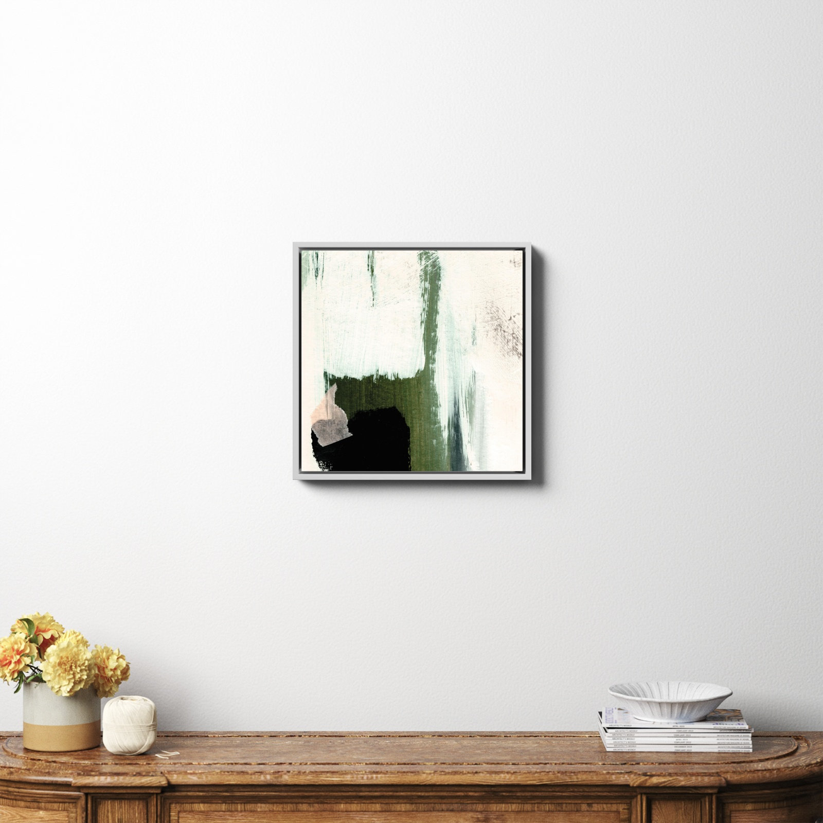 Abstract Minimal, No, White Framed Canvas, 20" H x 20" W x 2" D