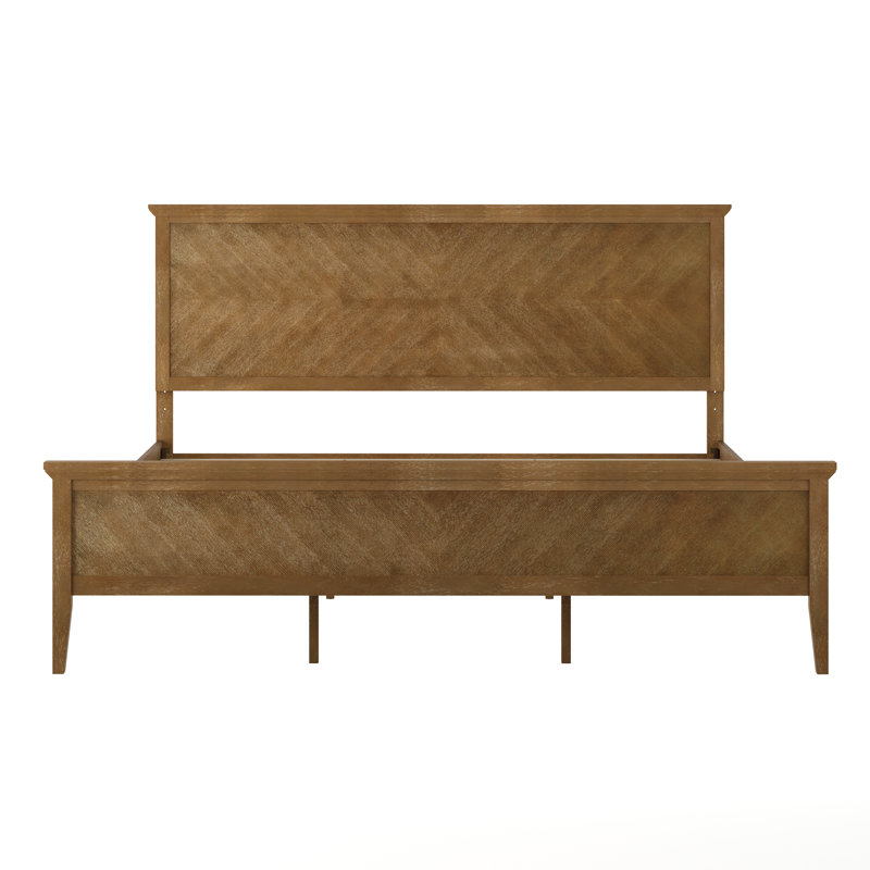 Ajanique Solid Wood Platform Bed Frame with Headboard and Footboard, King, Brown