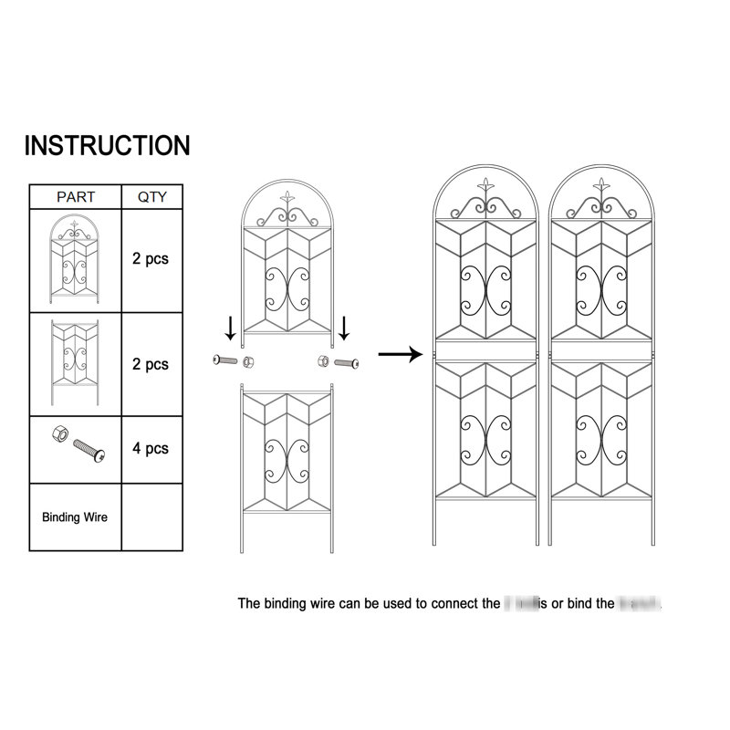 Ensemble de 2 treillis en métal 71 po x 19,7 po, support à fleurs extérieur rouille, noir, facile à assembler, tube galvanisé solide, multifonctionnel pour grimper à la verdure
