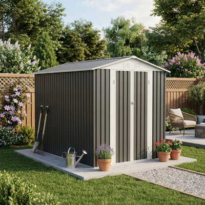 Abri de jardin en métal 6 pi x 9 pi avec toit à charnière gris Apex