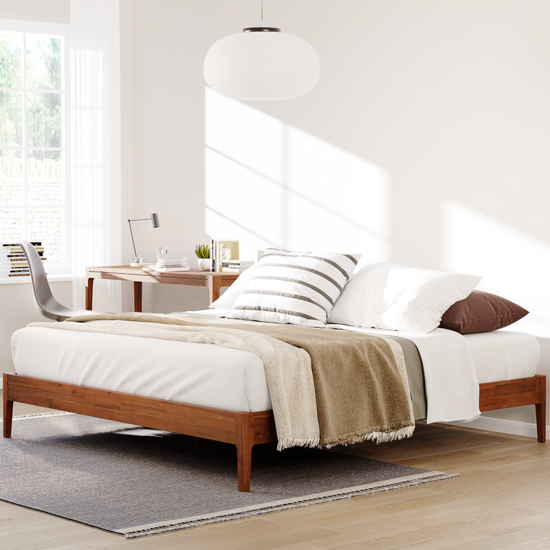 Jaxson Modern Acacia Solid Wood Platform Bed Frame, Exclusive Curved Bed Legs, No Headboard, 800lbs Heavy Duty Capacity, No Box Spring Needed