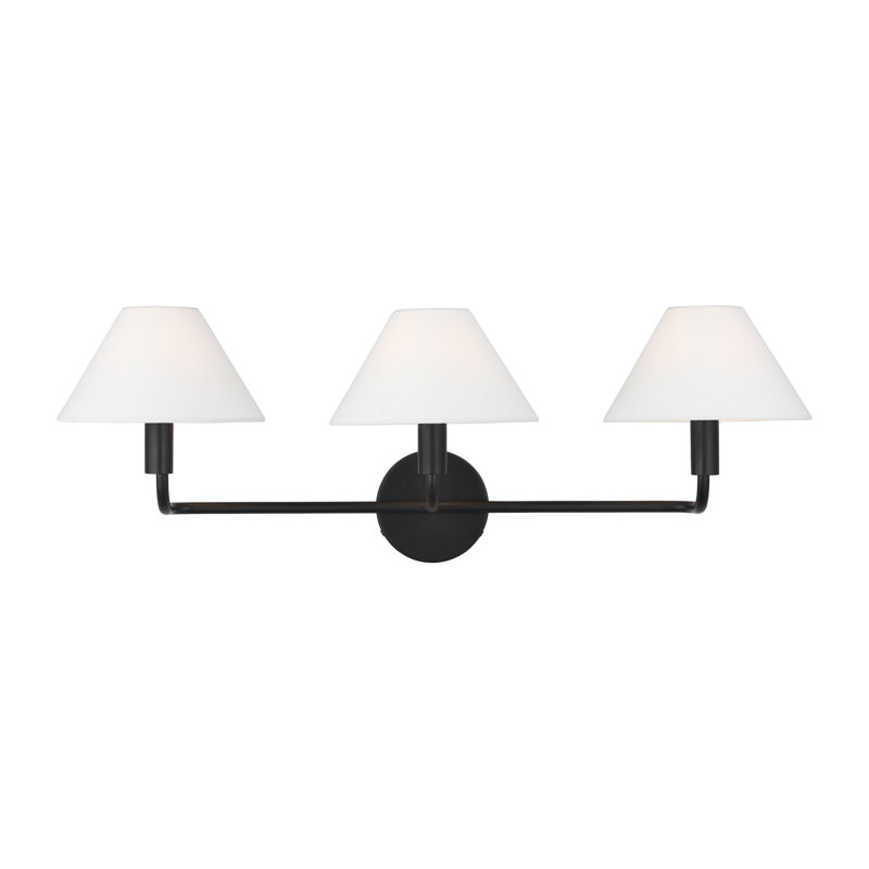 Sean Lavin Colfax Bathroom Bedroom Wall Fixture With White Linen Shade, 3 Lights, 10.25" H x 29" W x 8.5" D, Aged Iron