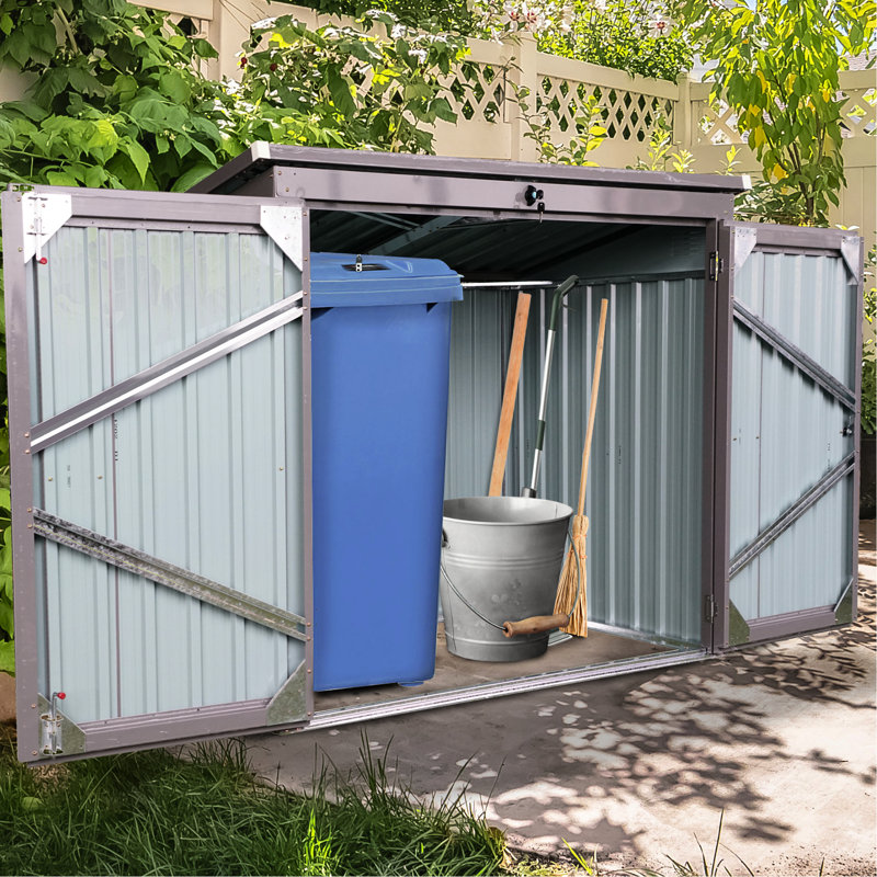 Remise de rangement en acier galvanisé pour l'extérieur - Contient des déchets, des outils, gris pour une utilisation dans la cour, capacité de 2 poubelles, rouille, verrouillable,