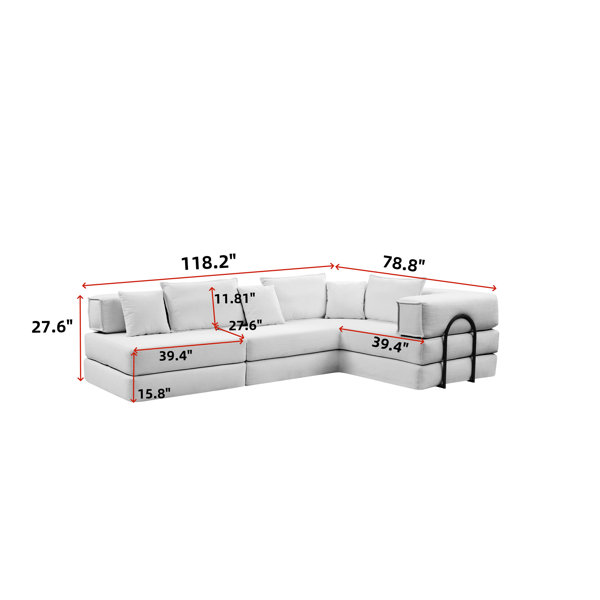 Latitude Run® Oversized Blue Modular L Shaped , 118.2" Shaped, Corduroy ...