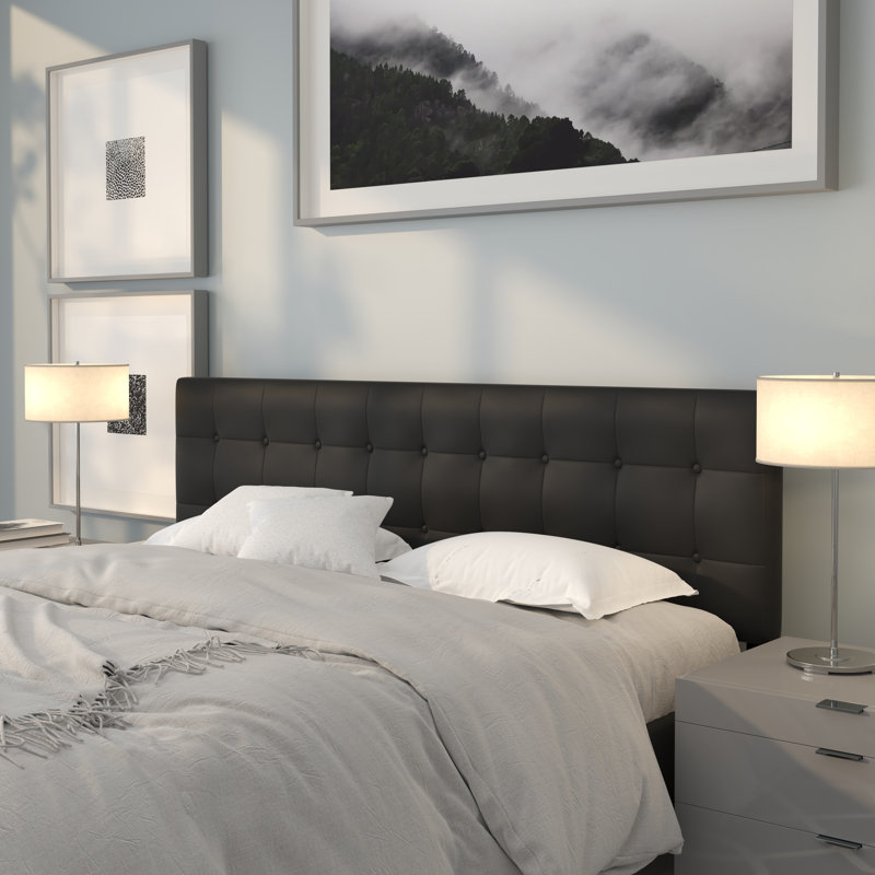 Ciriaca Button Tufted Upholstered Headboard, Black, King