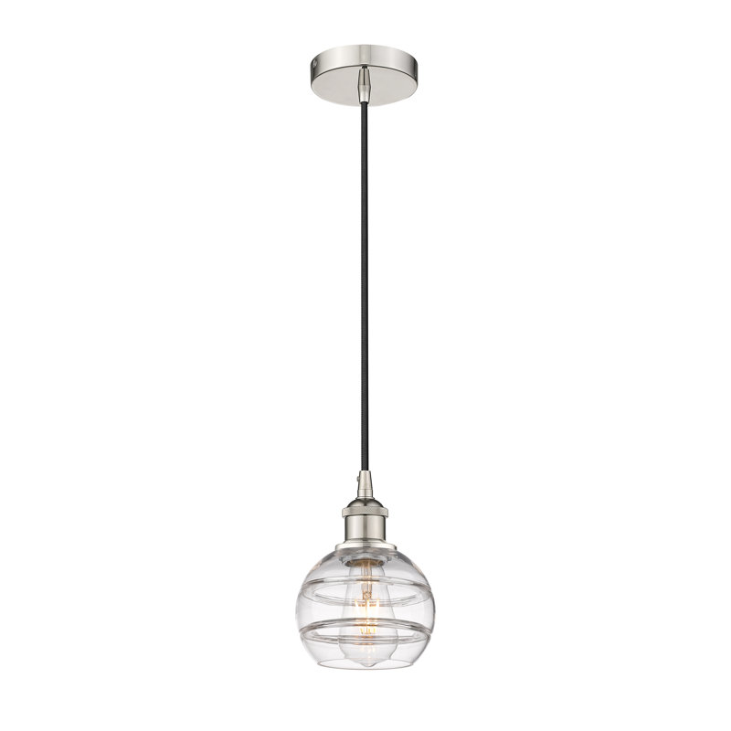 Luminaire suspendu 1 lumière Edison Bienes-616-G556, Transparent, Nickel poli, H 7,88 po x l 5,88 po x P 5,88 po