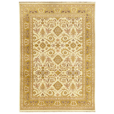 Hand Knotted Wool Area Rug in Ivory And Gold