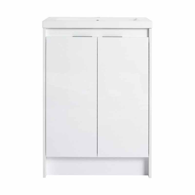 Meuble-lavabo autoportant avec lavabo en résine, armoire de rangement avec portes à fermeture en douceur