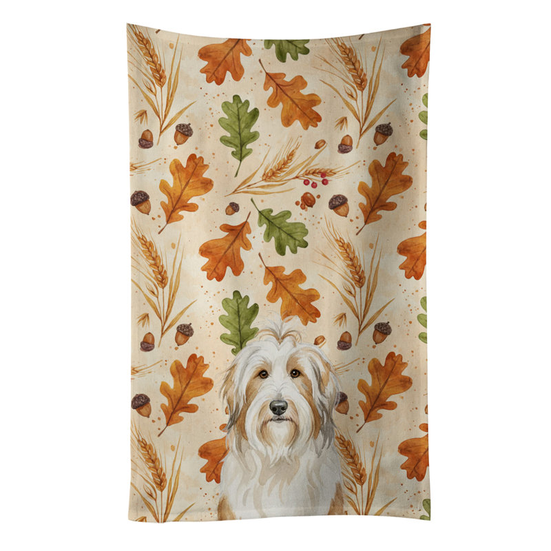 White and Tan Bearded Collie Heirloom Fall Kitchen Towel, White and Tan Bearded Collie