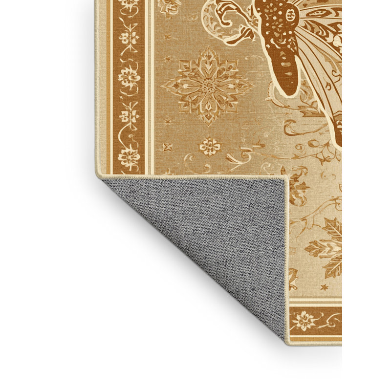 Machine Washable Osckar Butterfly Classic Oriental Rug in Beige – Yellow Binding, 5x7