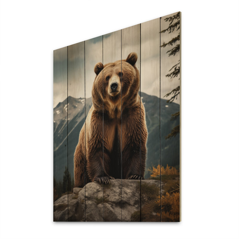 Ours sauvage majestueux ours III - reproduction d'animaux sur bois de pin naturel, H 40 po x l 30 po x P 0,78 po