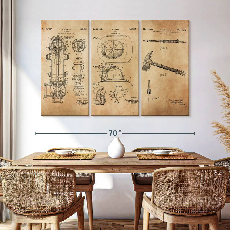 Ensemble de 3 pièces brevetées sur toile, H 42 po x l 65 po x P 1,25 po