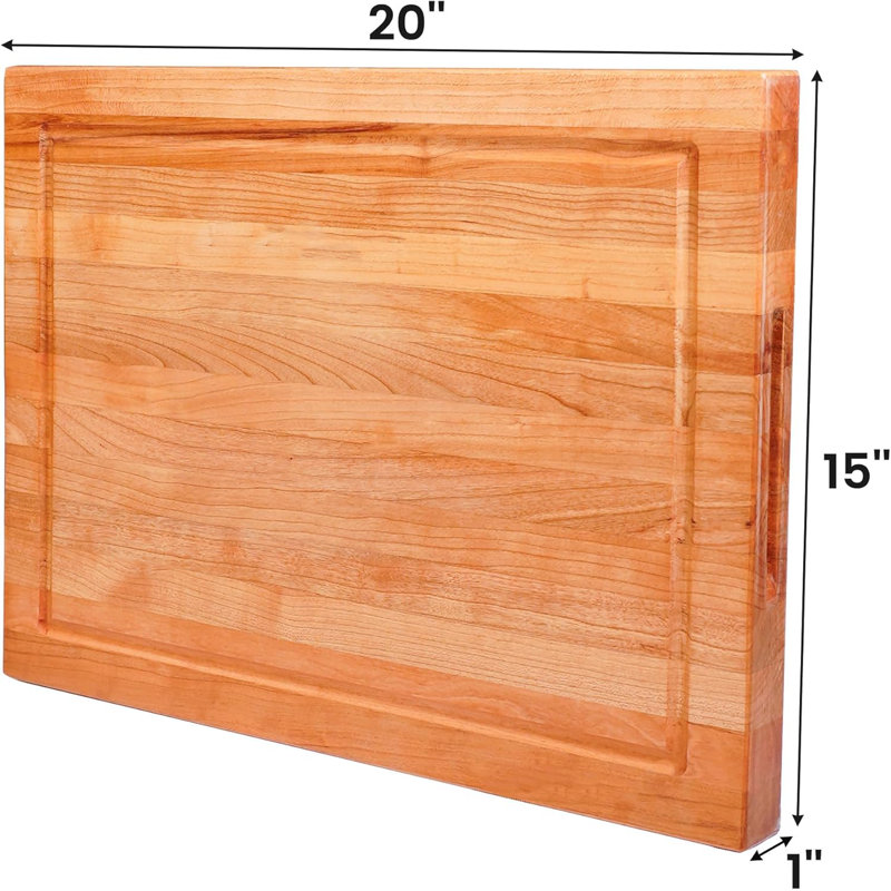 CONSDAN Wood Cutting Board, Solid Cherry, 1” Thick, 20"" x 15""