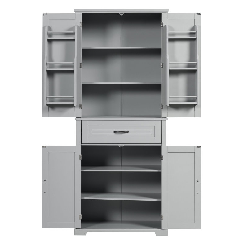 Armoire de rangement de salle de bain grise, portes, tiroir, tablette réglable, grande armoire grise à application large, fonctionnalité polyvalente