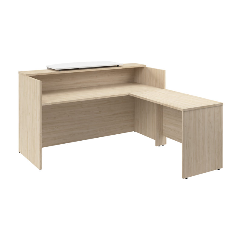 Arrive 72W x 72D Reception L Desk with Counter, Natural Elm