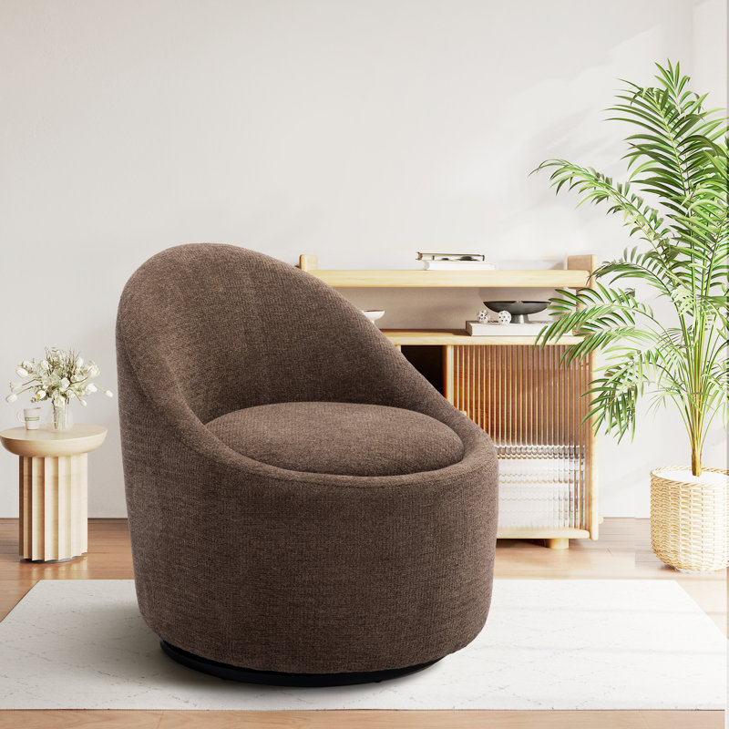 Lawandra 71.9Cm Wide Swivel Barrel Chair, Brown 