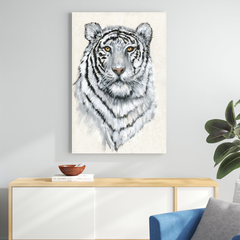 «White Tiger II» par Timothy O 'Toole - peinture sur toile tendue, H 48 po x l 32 po