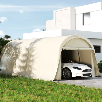 Abri d'auto 12 po x 23,6 po, auvent de voiture de garage portatif avec protection solaire UPF50 +, cadre galvanisé, grande porte à enroulement pour voitures, camions, bateaux, motos, vélos, beige