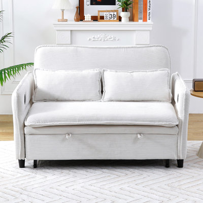 65.74-inch Letter Stripe Sofa Bed With Adjustable Armrests & Backrest, Pull-out Design & Small Item Storage