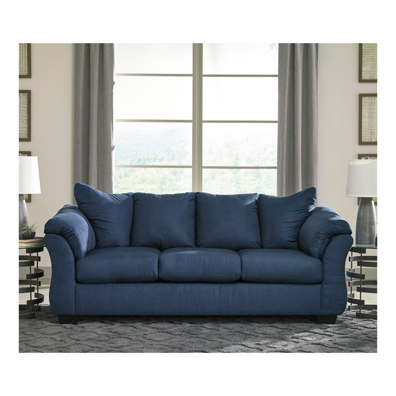 Sensations Microfiber Pillow Back Sofa, Navy Blue