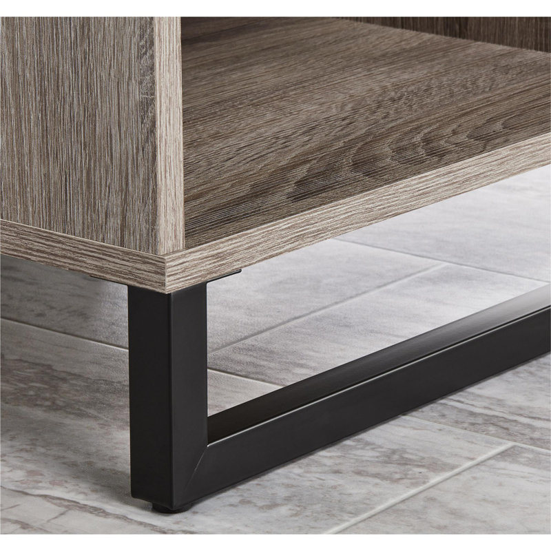Distressed Gray Oak Nightstand with 1 Drawer and Black Metal Legs