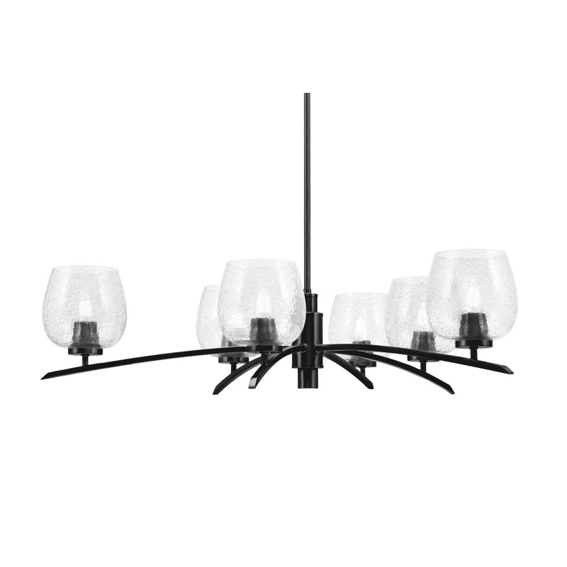 Lustre lumineux avec verre à bulles fumé 6 po, Noir mat, 6, H 58,25 po x l 31,75 po x P 31,75 po