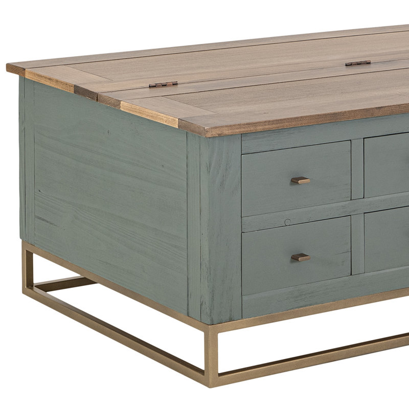 Table basse Timmy, 8 tiroirs, pin vert sauge, 50 po