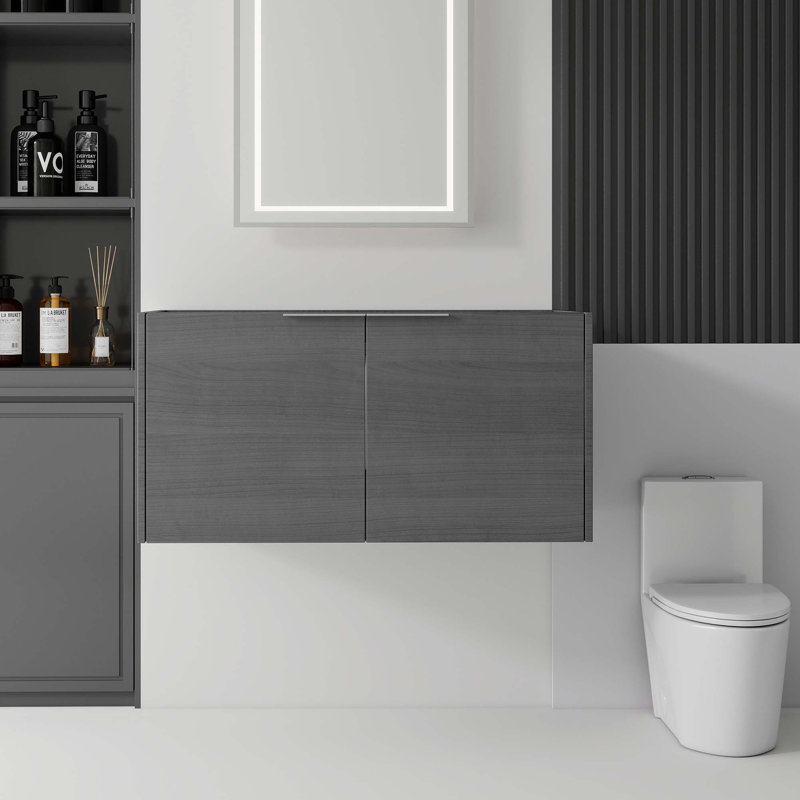Armoire de salle de bain murale avec portes à fermeture douce et rangement spacieux, Gris