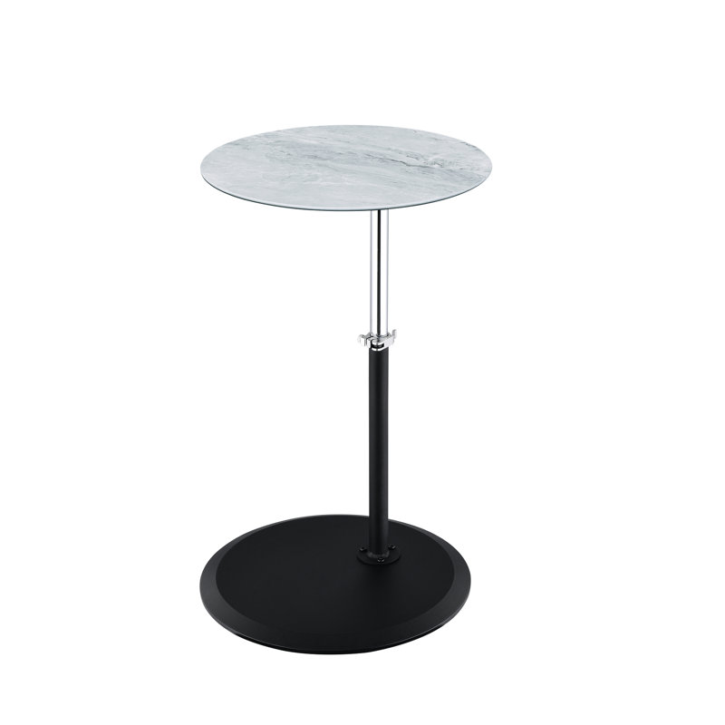 Table de bout en marbre gris texturé à plateau texturé de 15,5 po avec option de hauteur réglable - Élégante pièce de mobilier